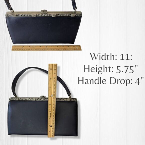 Vintage Theodor California Handbag Navy Blue Purse with Silver Tone Trim and Cla - Picture 7 of 10